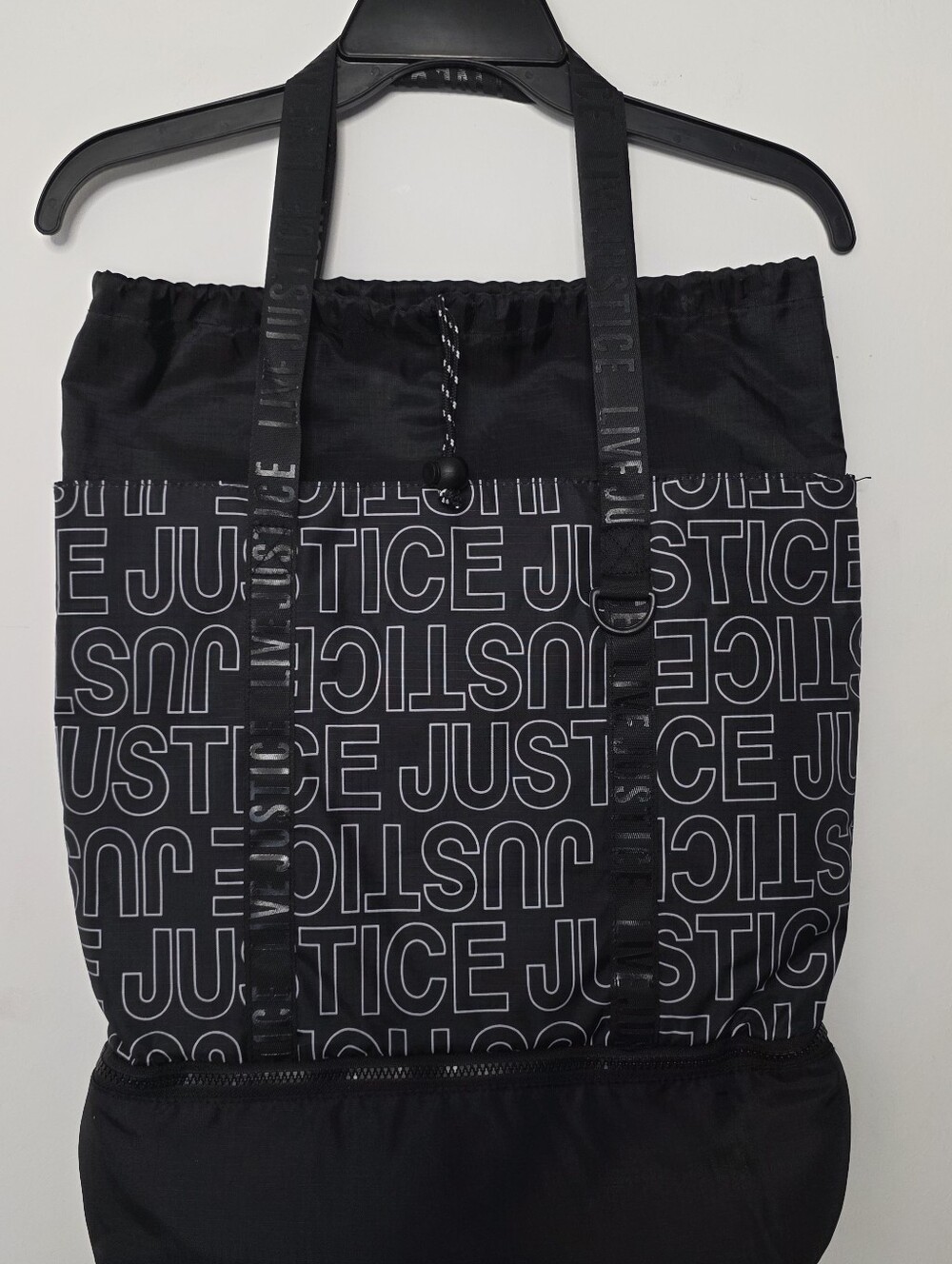 Justice Black Logo-Print Tote Bag